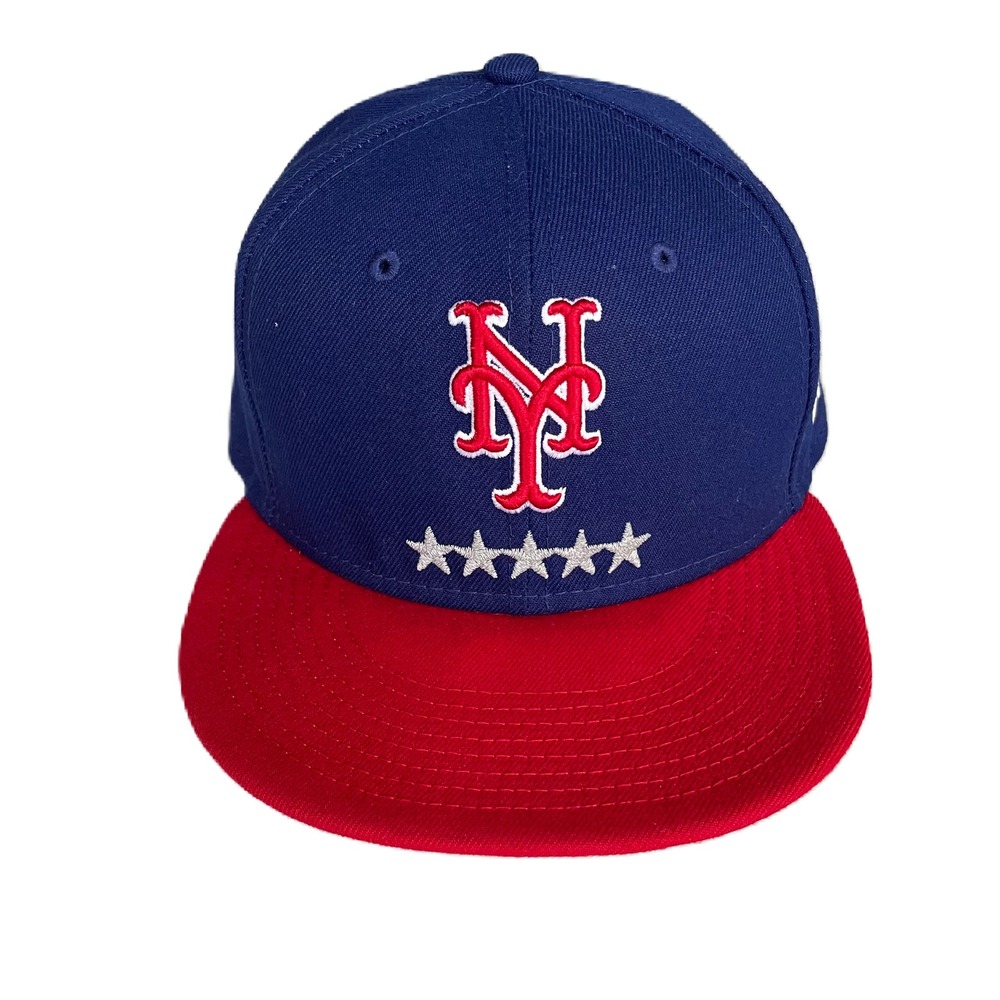 New York Mets MLB New Era 59FIFTY Blue Red Stars Fitted Hat Cap Men's Size 7 5/8